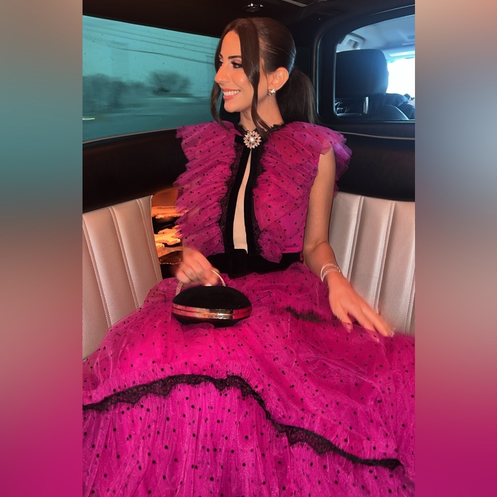 Pink polka dot maxi tulle dress